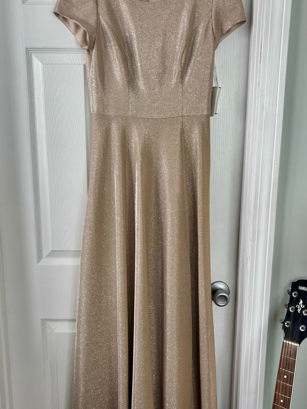 David's Bridal Sparkling Gold Maxi Dress